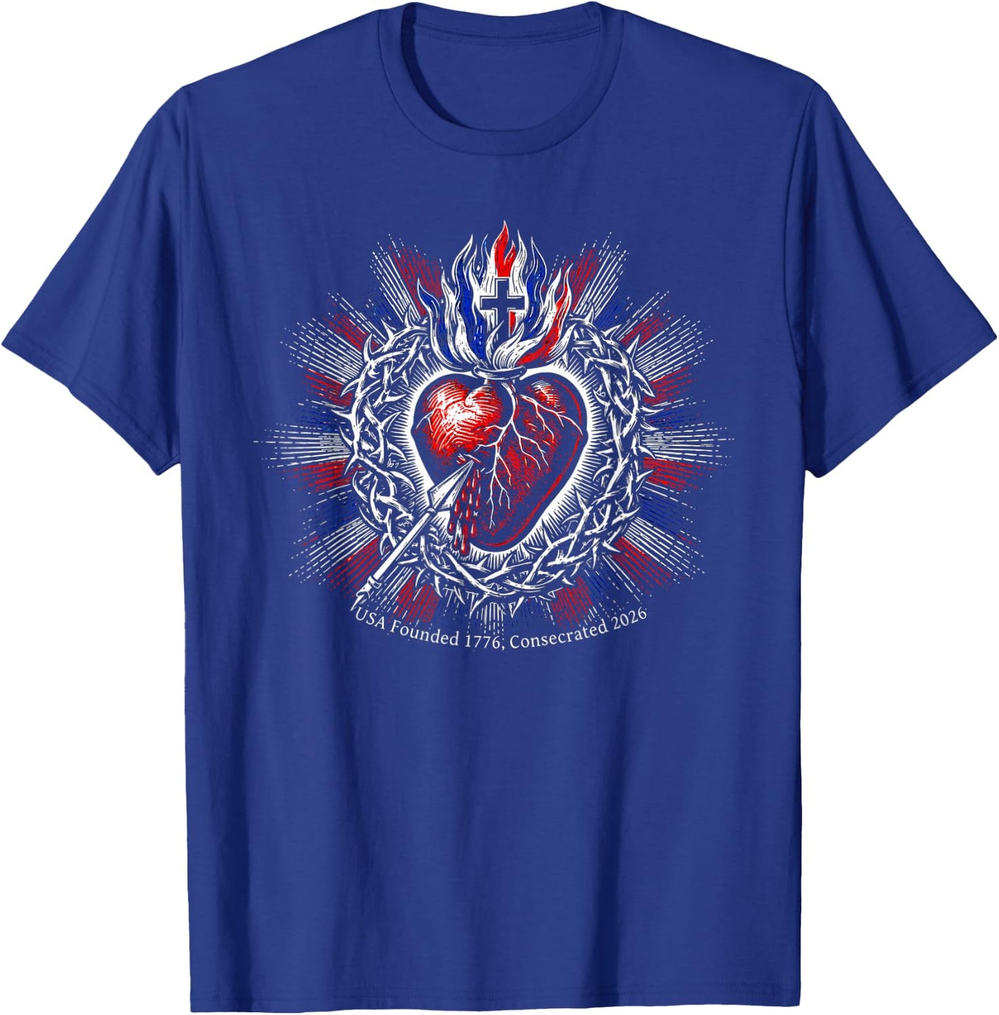 USA Founded 1776 Consecrated 2026 Holy Heart Catholic Art T-Shirt - T-Shirt | Royal