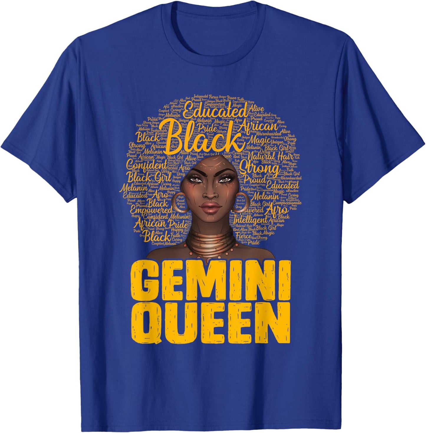Gemini Queen Black Woman Afro Natural Hair African American T-Shirt - T-Shirt | Royal