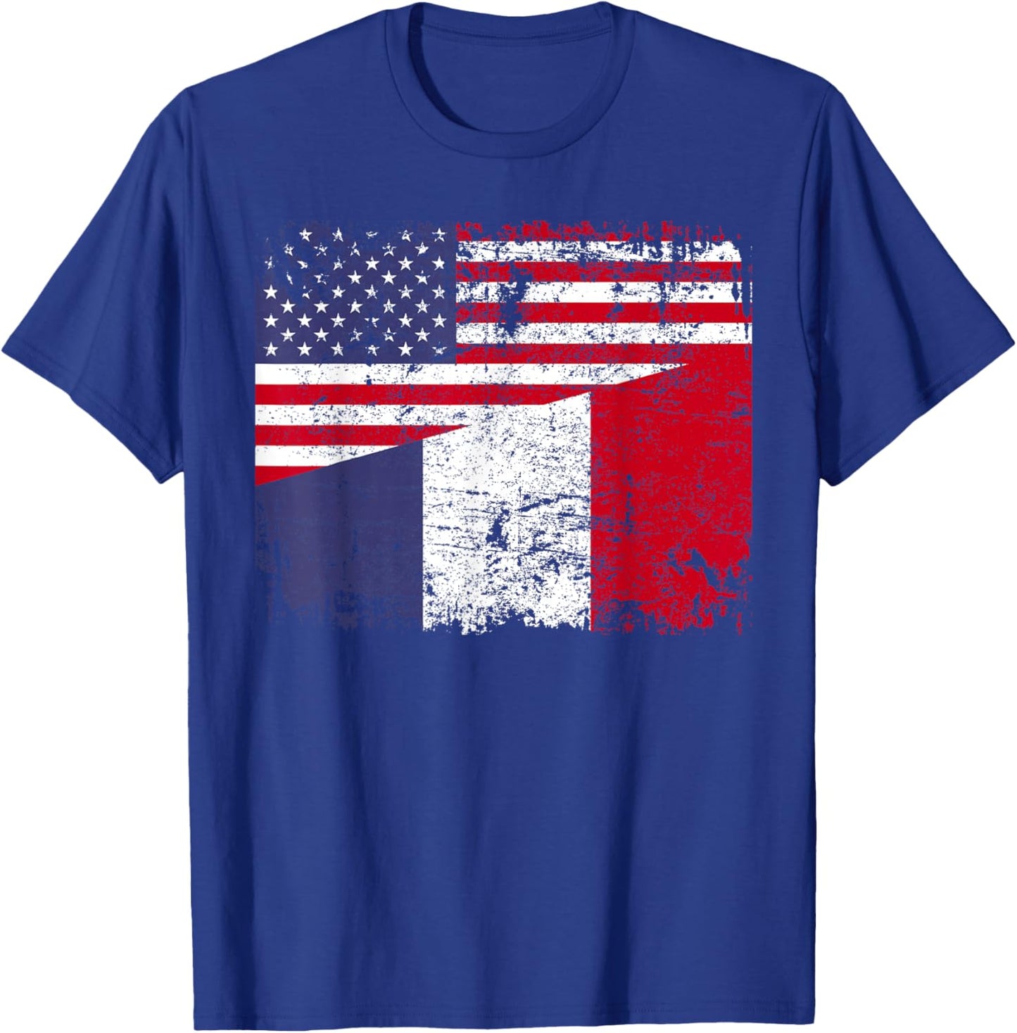 FRENCH ROOTS | Half American Flag | USA FRANCE FLAG T-Shirt - T-Shirt | Royal