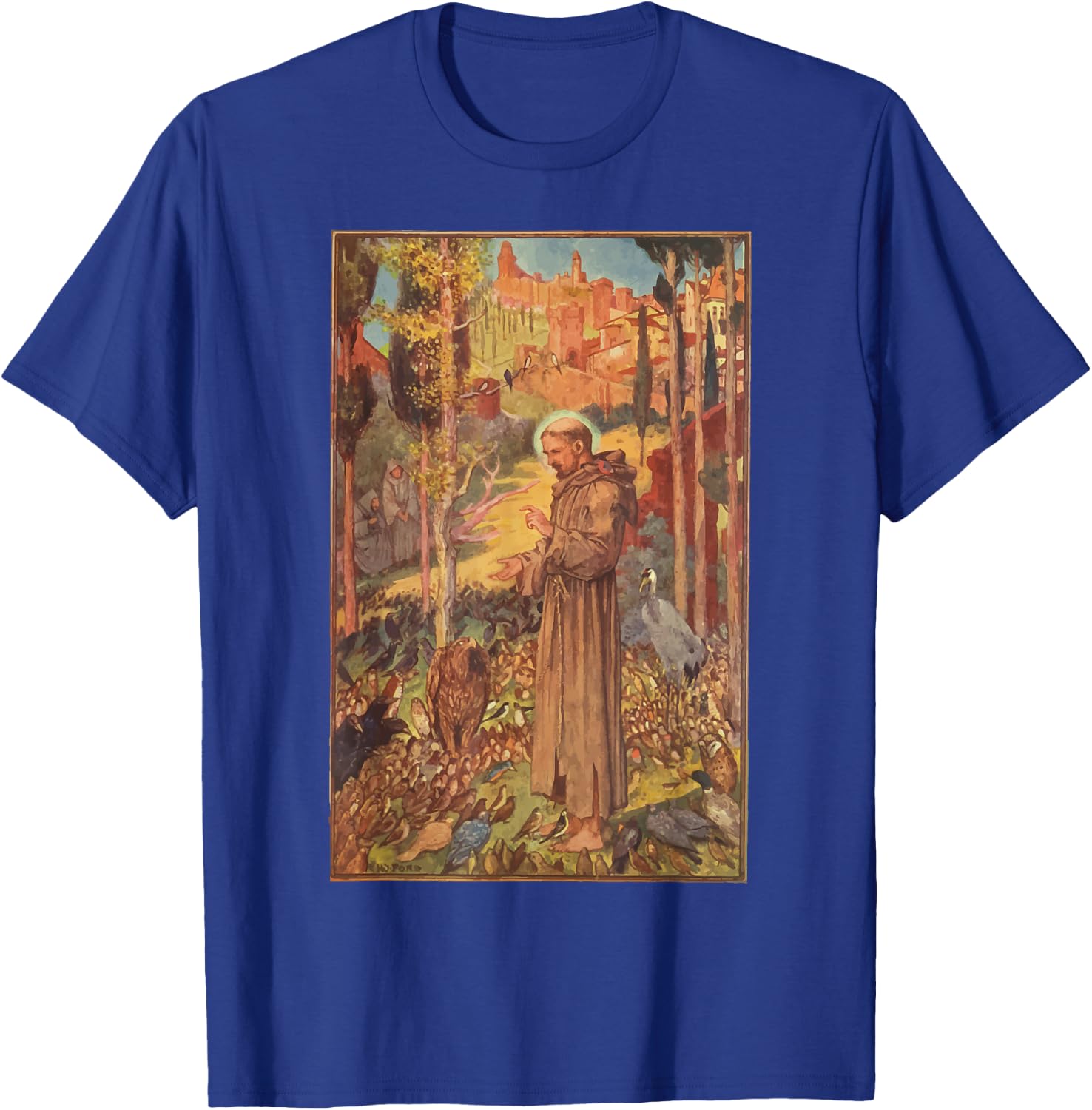St Francis of Assisi Art Patron Saint of Animals Catholic T-Shirt - T-Shirt | Royal
