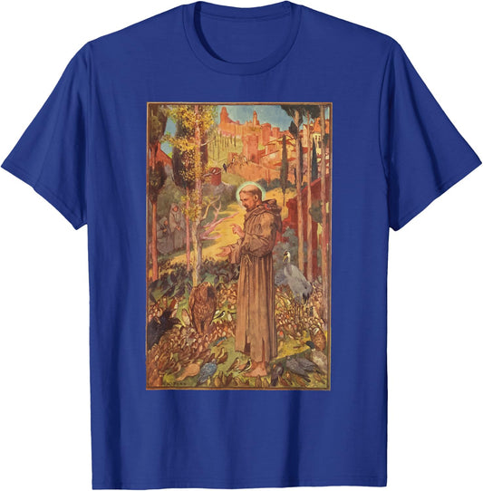 St Francis of Assisi Art Patron Saint of Animals Catholic T-Shirt - T-Shirt | Royal