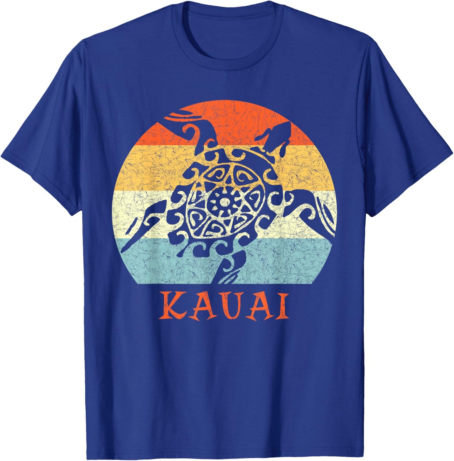 Kauai, Hawaii Vintage Retro Tribal Turtle Vacation T-Shirt - T-Shirt | Royal