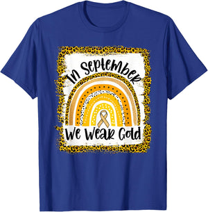 In September We Wear Gold Rainbow Childhood Cancer Awareness T-Shirt - T-Shirt | Royal