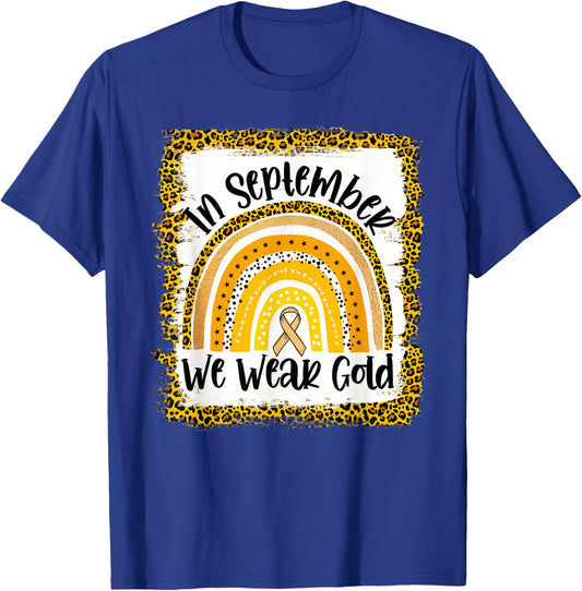 In September We Wear Gold Rainbow Childhood Cancer Awareness T-Shirt - T-Shirt | Royal