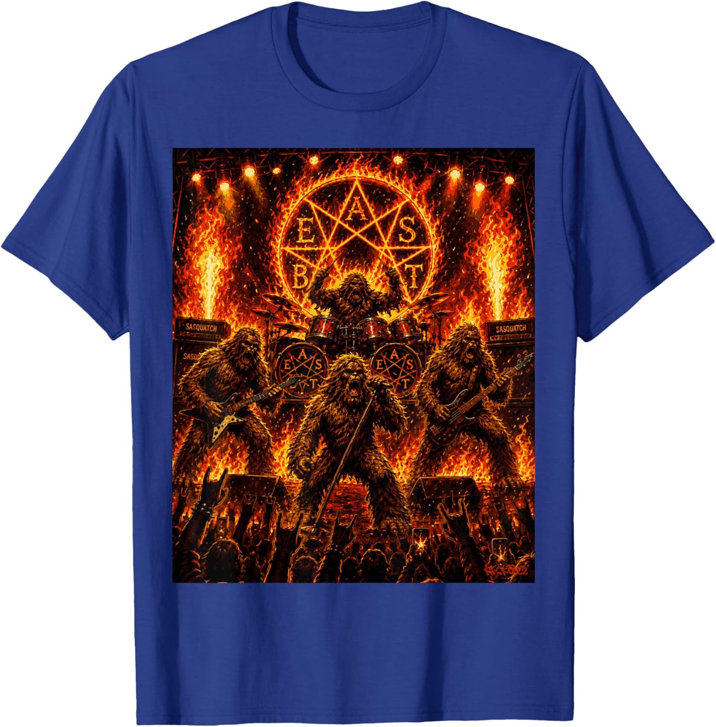 Bigfoot Heavy Metalband Beast - Sasquatch Rock Concert Comic T-Shirt - T-Shirt | Royal