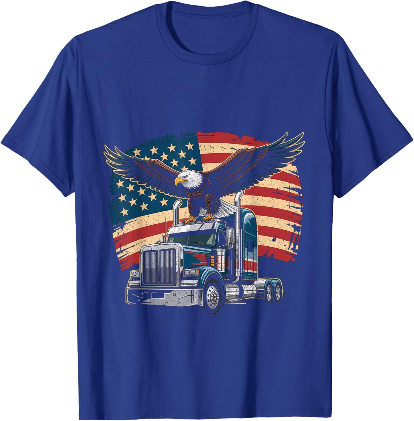 Trucker Patriotic American Flag Semi Truck Driver Eagle T-Shirt - T-Shirt | Royal