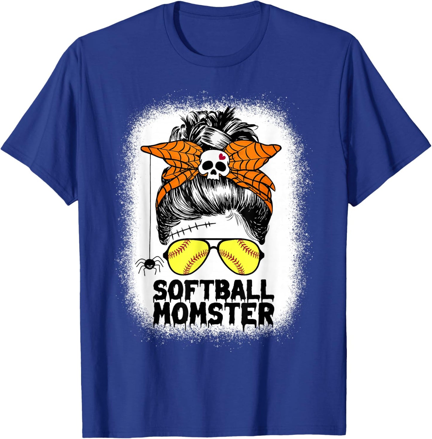 Softball Mom Life Messy Bun Halloween Women Softball Momster T-Shirt - T-Shirt | Royal