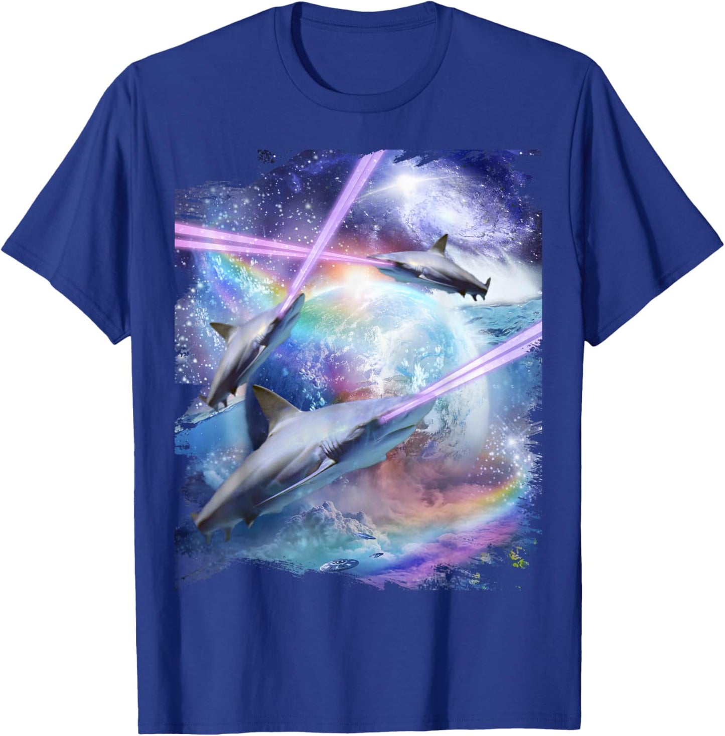 Laser Beam Eyes Shark In Space, Galaxy Sharks T-Shirt - T-Shirt | Royal