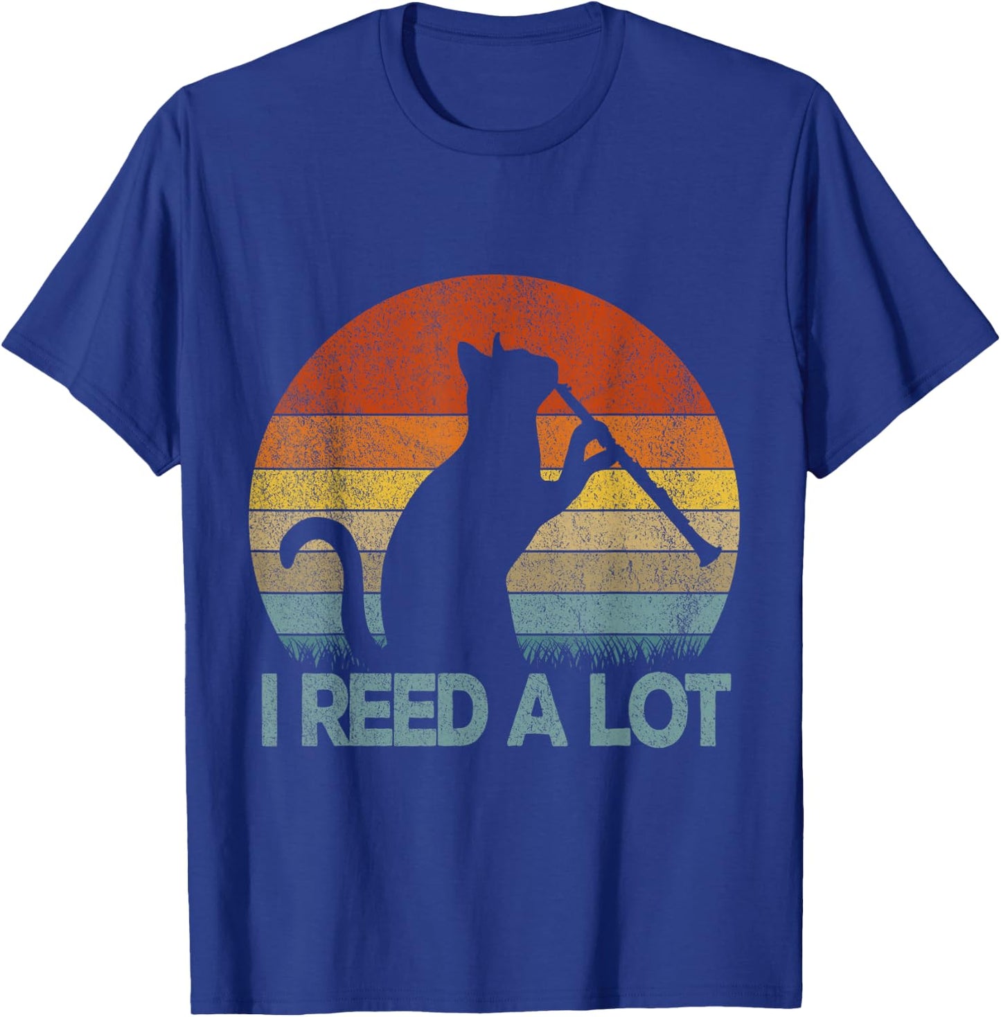 Funny Clarinet Cat I Reed A Lot Musician Retro Vintage T-Shirt - T-Shirt | Royal