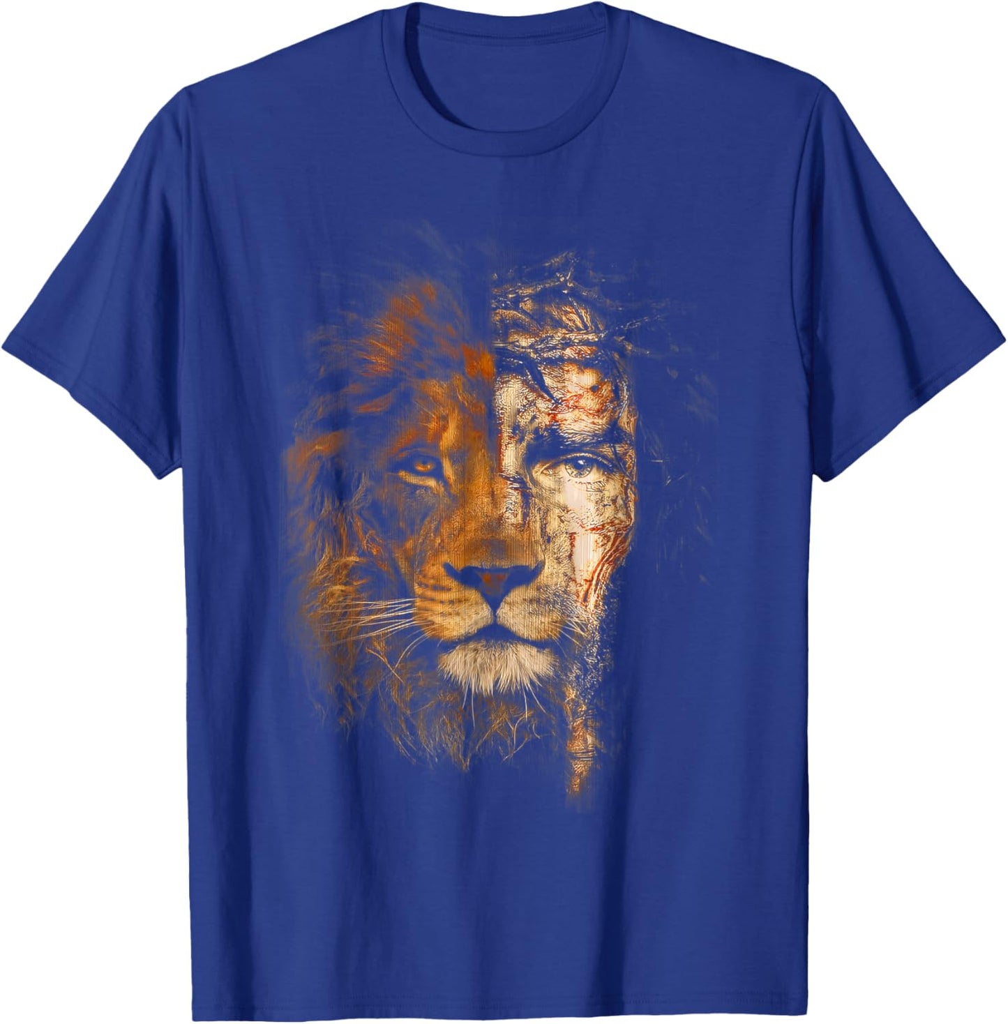 Jesus and Lion Combination Jesus Christian T-Shirt - T-Shirt | Royal