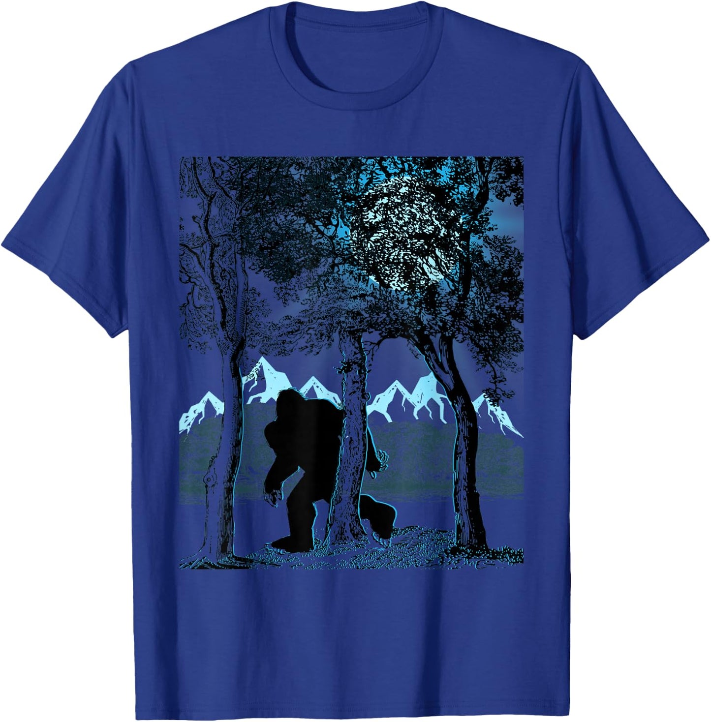 Bigfoot in the Forest Hiding Under the Moon T-Shirt - T-Shirt | Royal