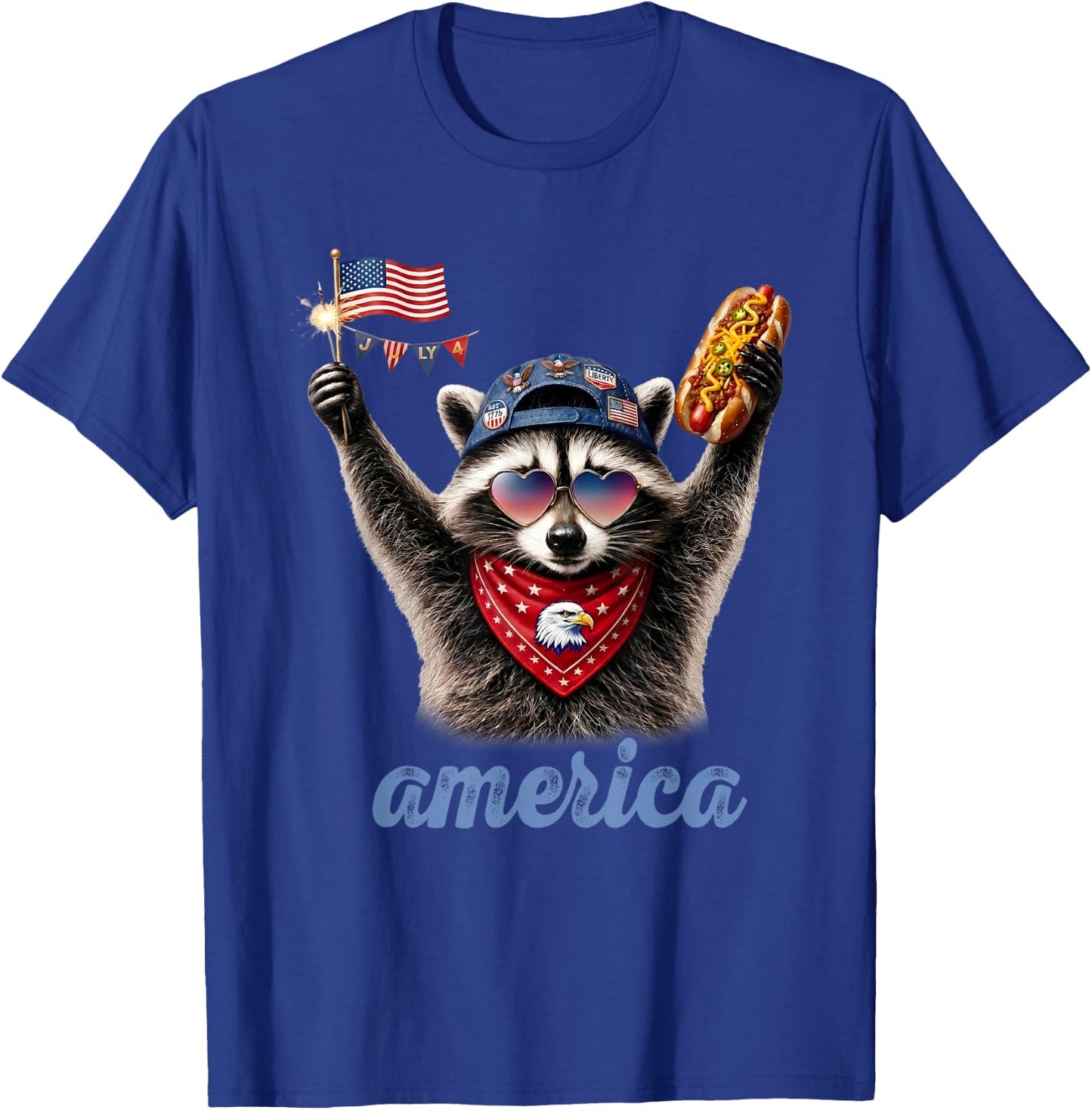 America Meme Raccoon Hot Dog 250 Years 1776 2026 4th of July T-Shirt - T-Shirt | Royal