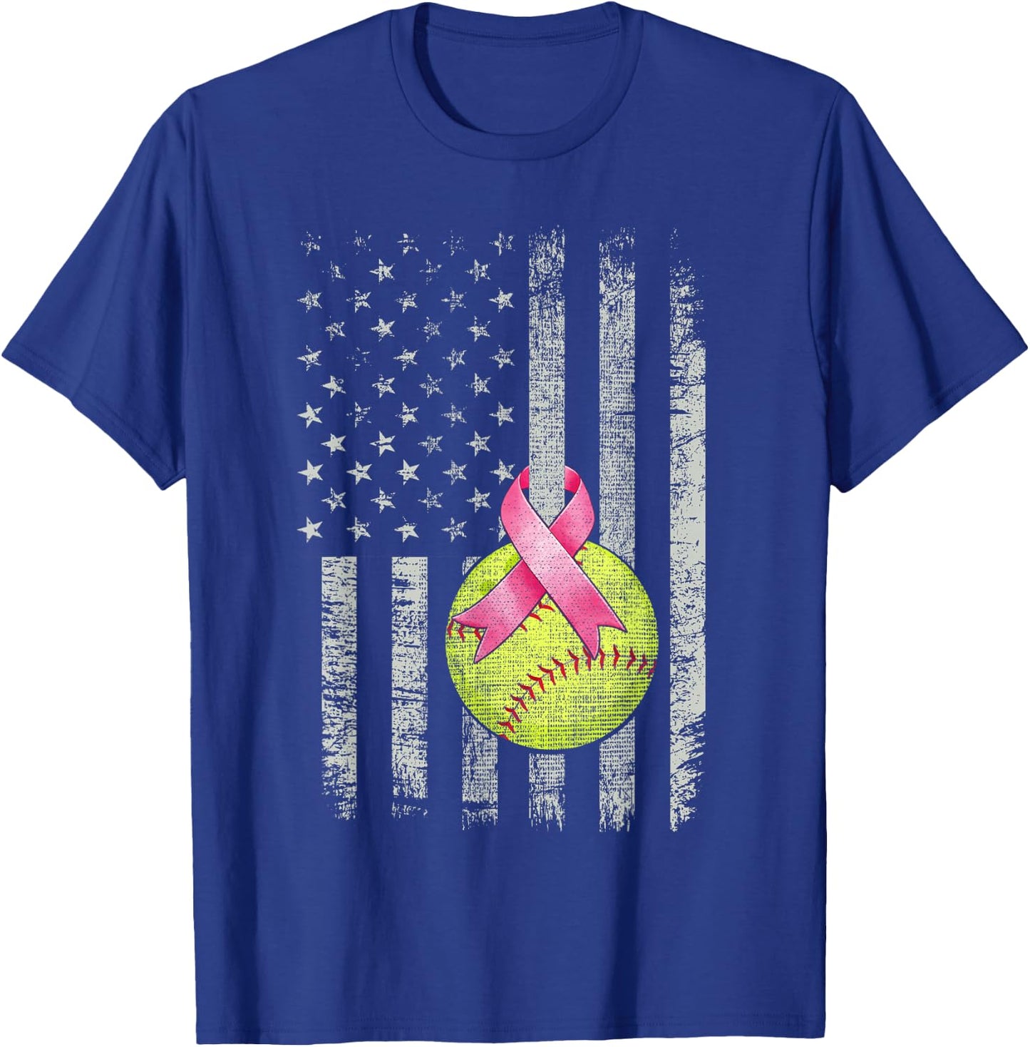 Softball Wear Pink Ribbon Breast Cancer Awareness Month T-Shirt - T-Shirt | Royal