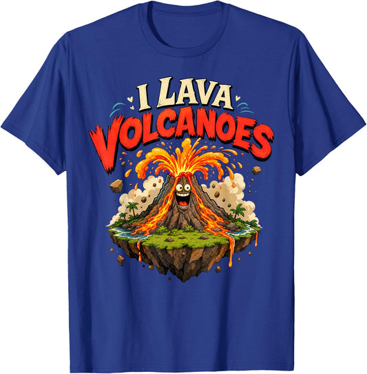 I Lava - Erupting Volcano Illustration on Floating Island T-Shirt - T-Shirt | Royal