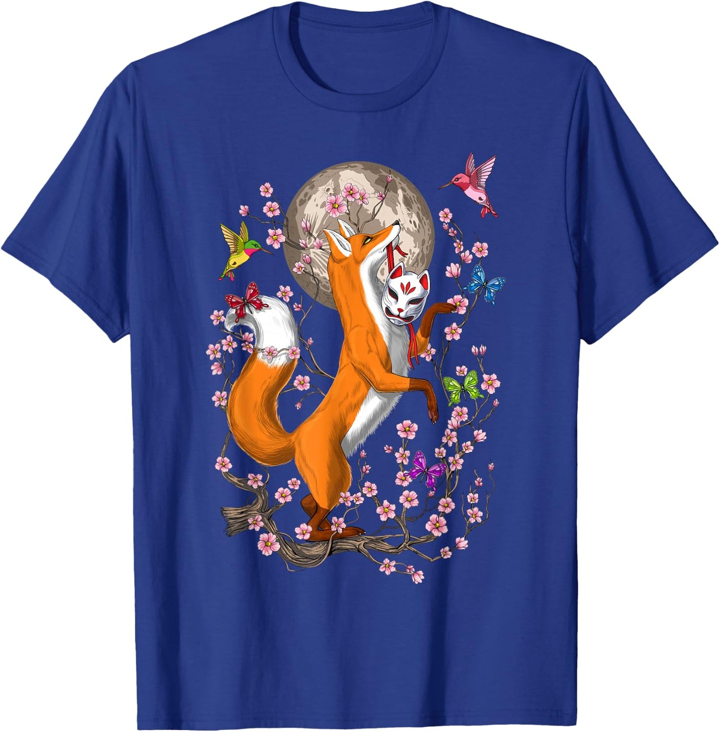 Japanese Fox Kitsune Nine Tailed Fox Cherry Blossom Small T-Shirt - T-Shirt | Royal