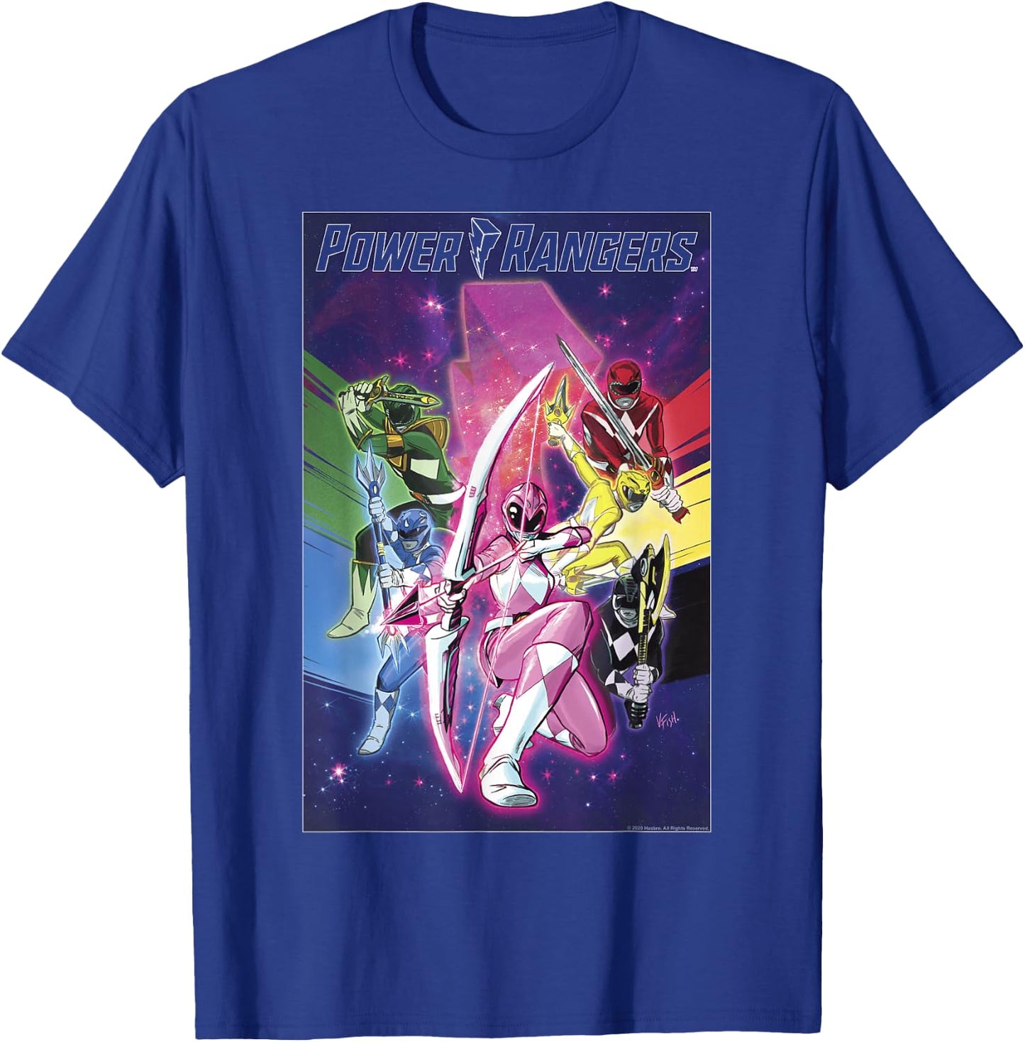 Power Rangers Rainbow Color Action Group Shot Poster T-Shirt - T-Shirt | Royal