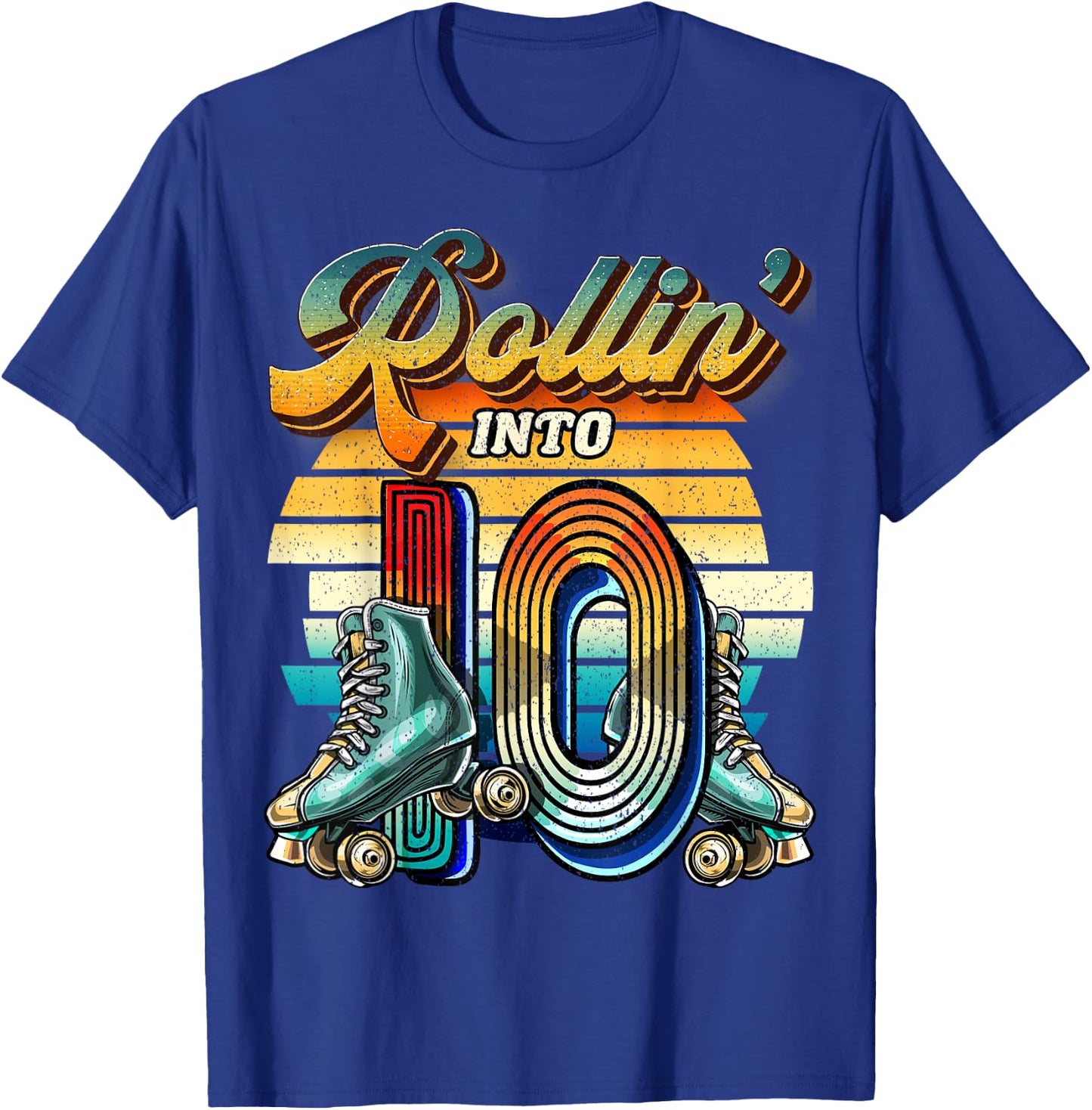 Rollin' into 10 Roller Skating Rink 10th Birthday Party Girl T-Shirt - T-Shirt | Royal