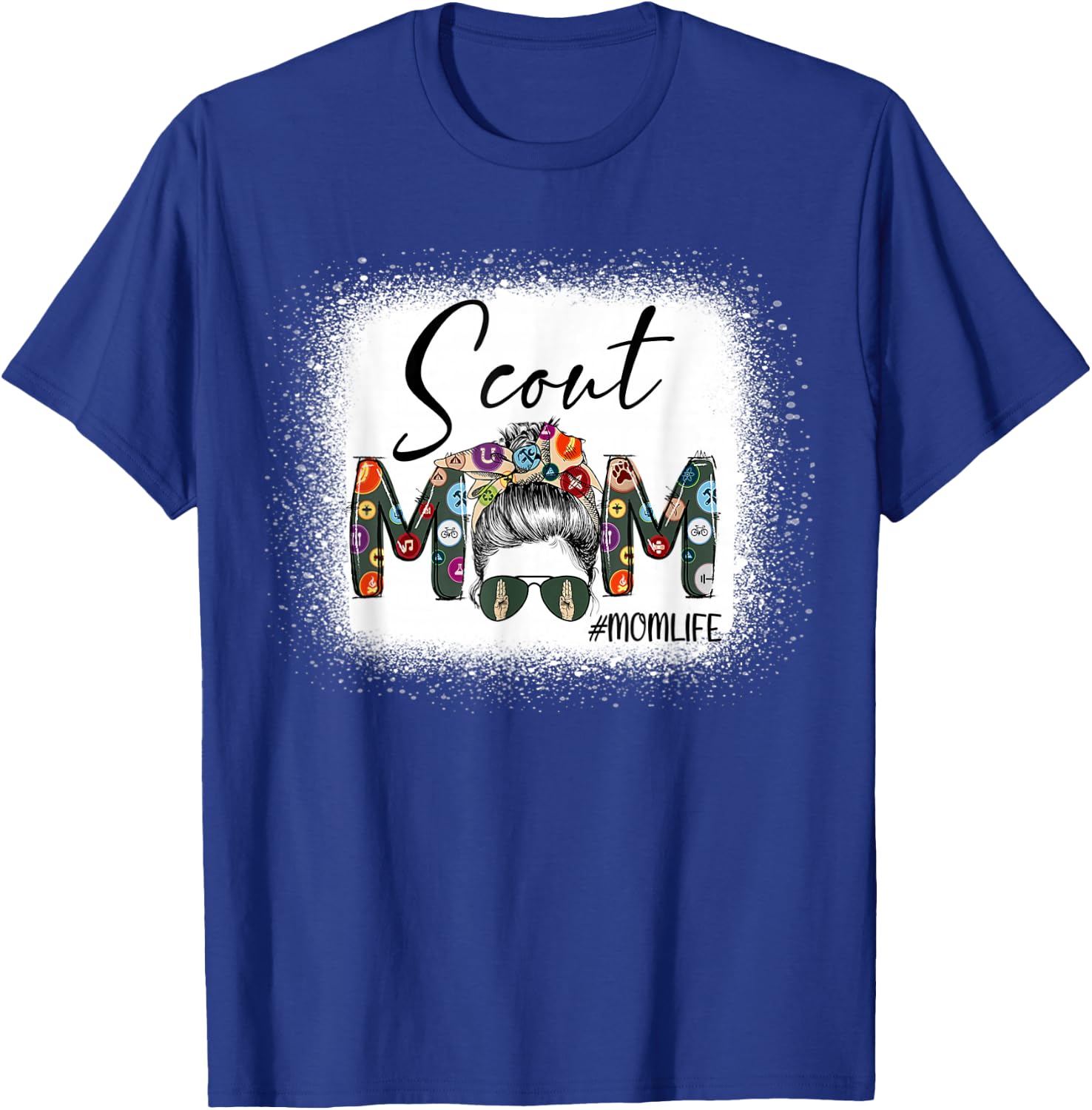 Scouting Scout Mom Life Messy Bun Hair Bleached Mother's Day T-Shirt - T-Shirt | Royal
