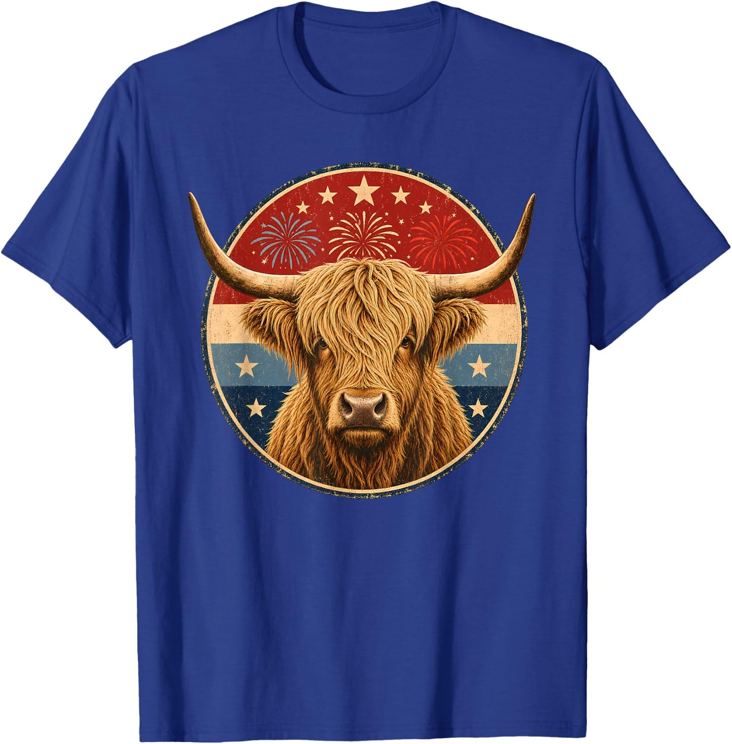 Vintage Highland Cow 4th of July USA American Flag Patriotic T-Shirt - T-Shirt | Royal