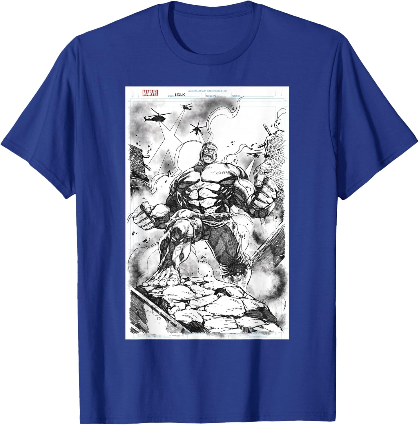 Marvel Hulk Comic Cover Sketch T-Shirt - T-Shirt | Royal