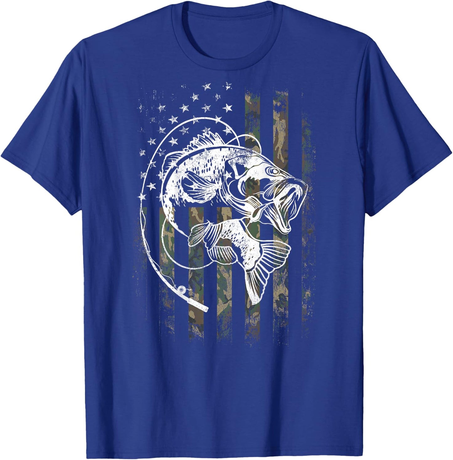 Bass Fish Fishing Camouflage Flag Funny Fisherman (on back) T-Shirt - T-Shirt | Royal