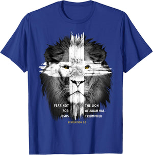 Lion Cross Jesus Christian Lord God Believer T-Shirt - T-Shirt | Royal
