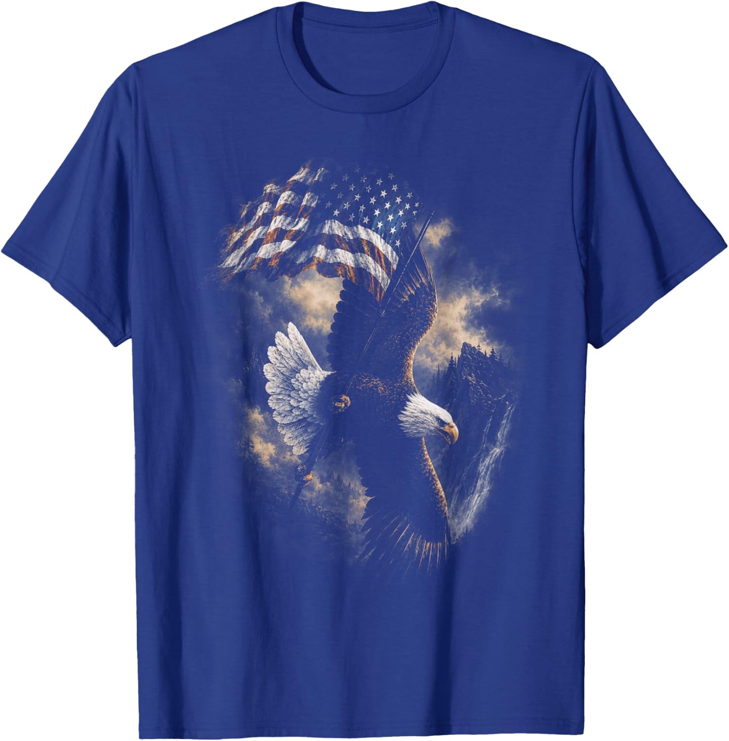 Bald Eagle Holding American Flag Vintage 90s Graphic Style T-Shirt - T-Shirt | Royal