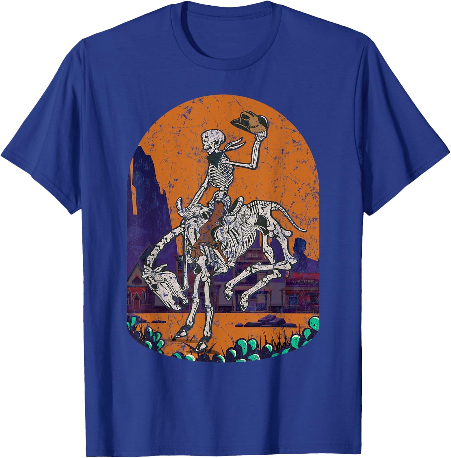 Western Country Cowgirl Cowboy Skeleton Halloween Spooky T-Shirt - T-Shirt | Royal