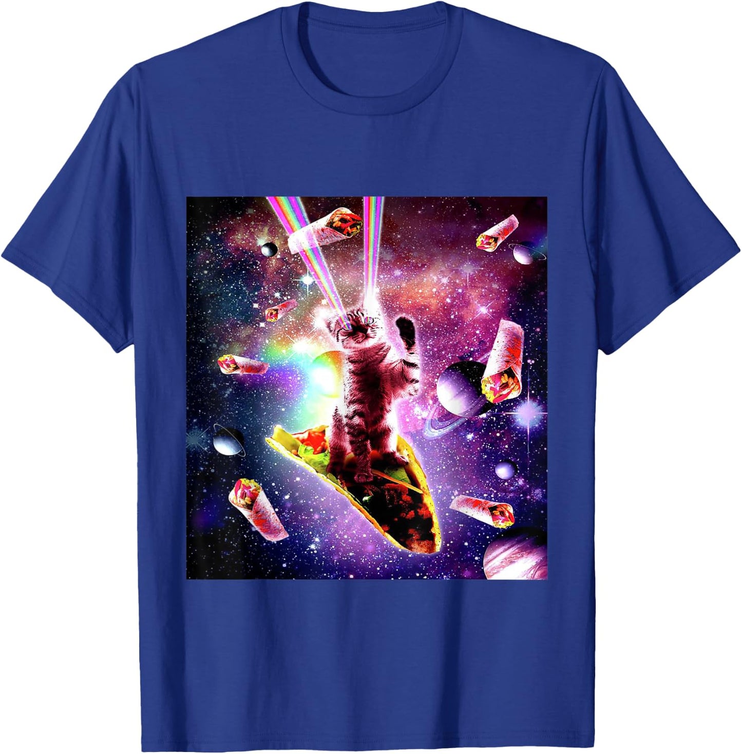 Space Cat Laser Eyes Burrito Taco Rainbow Galaxy Meme Gift Women Kids T-Shirt - T-Shirt | Royal