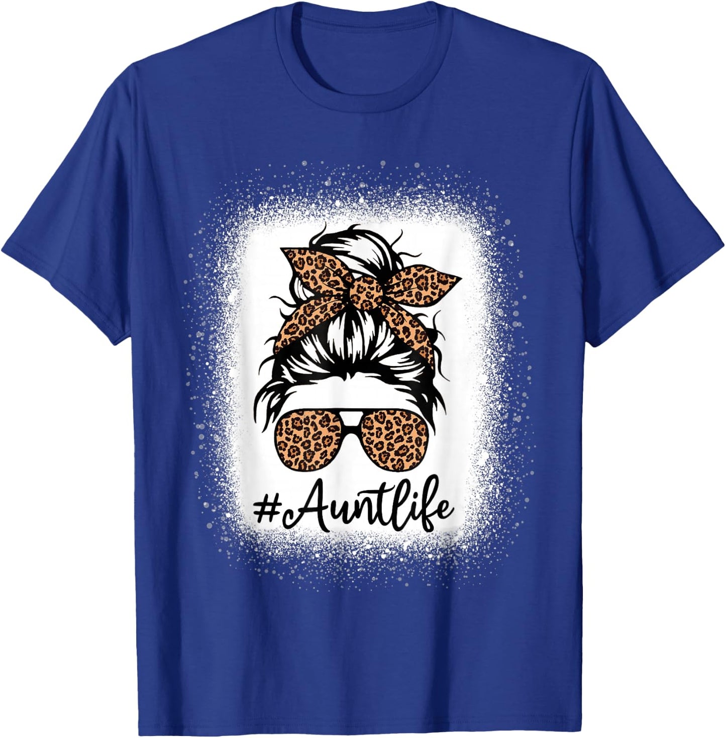 Best Aunt Life Messy Bun Leopard Bleached Auntie Mothers Day T-Shirt - T-Shirt | Royal