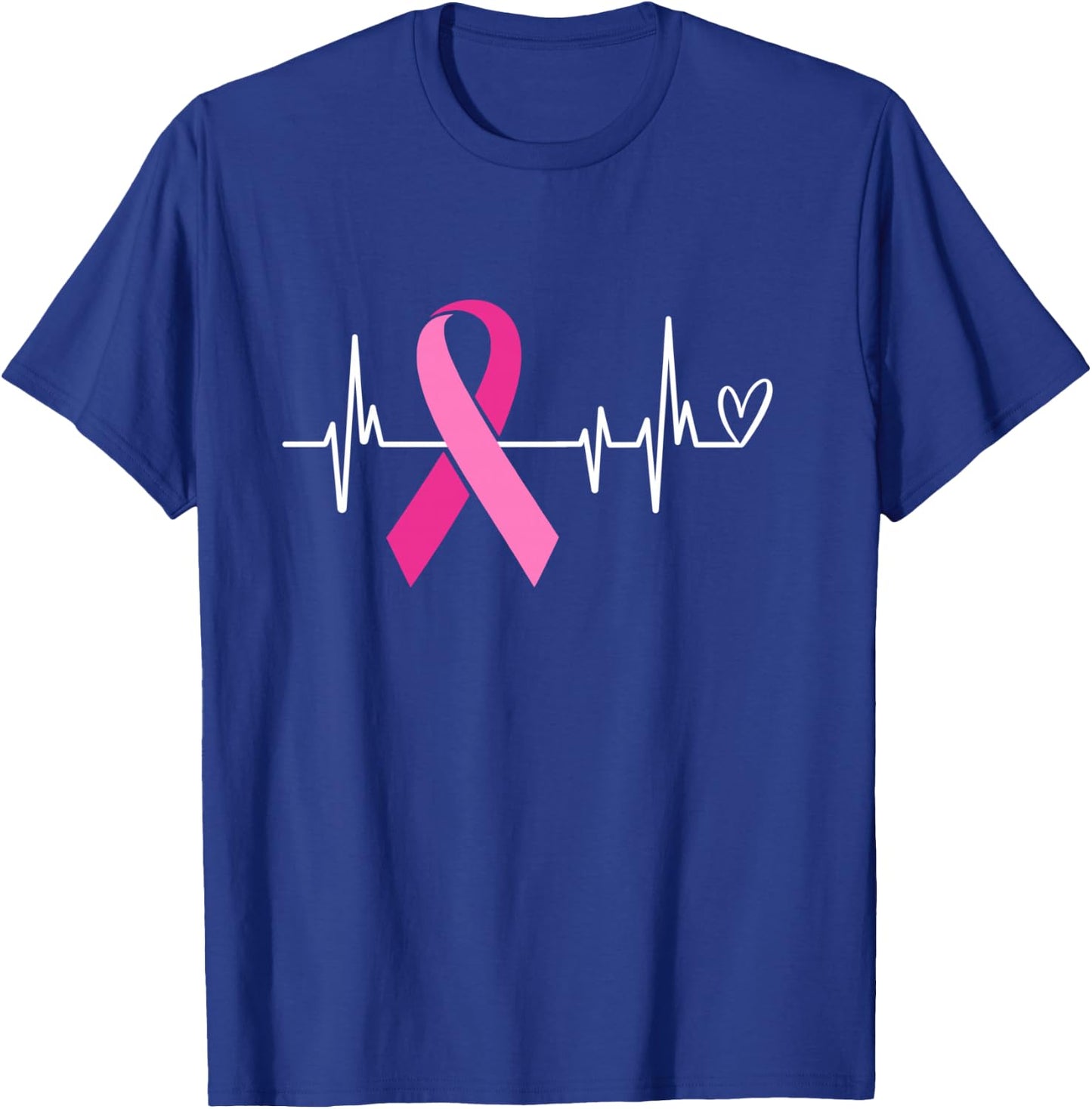 Pink Ribbon Heartbeat Breast Cancer Awareness T-Shirt - T-Shirt | Royal