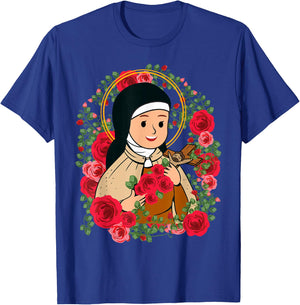 St Therese of Lisieux Kids Little Flower Rose Catholic Saint T-Shirt - T-Shirt | Royal
