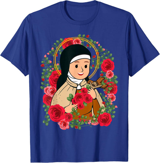 St Therese of Lisieux Kids Little Flower Rose Catholic Saint T-Shirt - T-Shirt | Royal