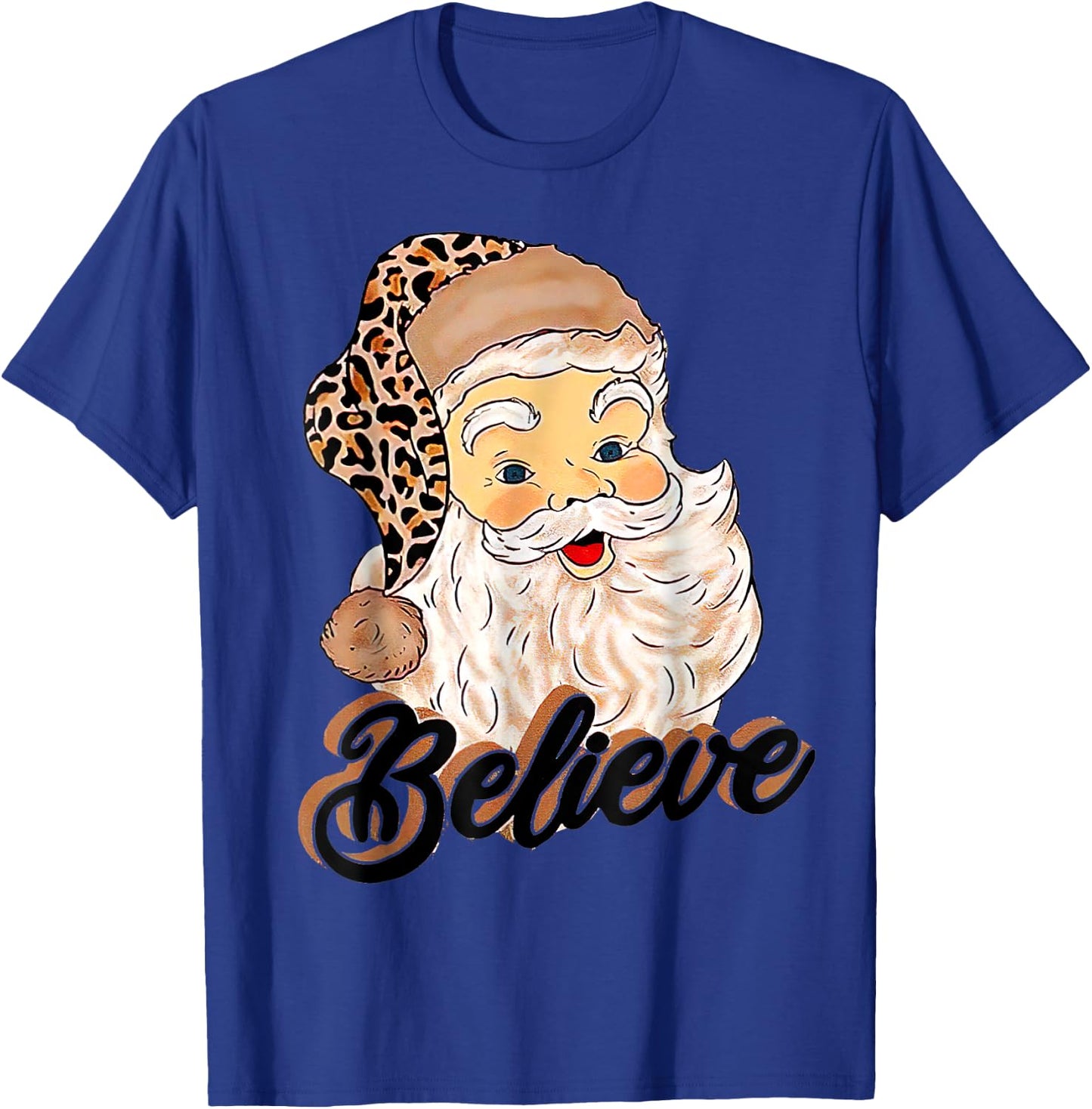 Vintage Christmas Retro Holiday Cheetah Santa Leopard Hat T-Shirt - T-Shirt | Royal