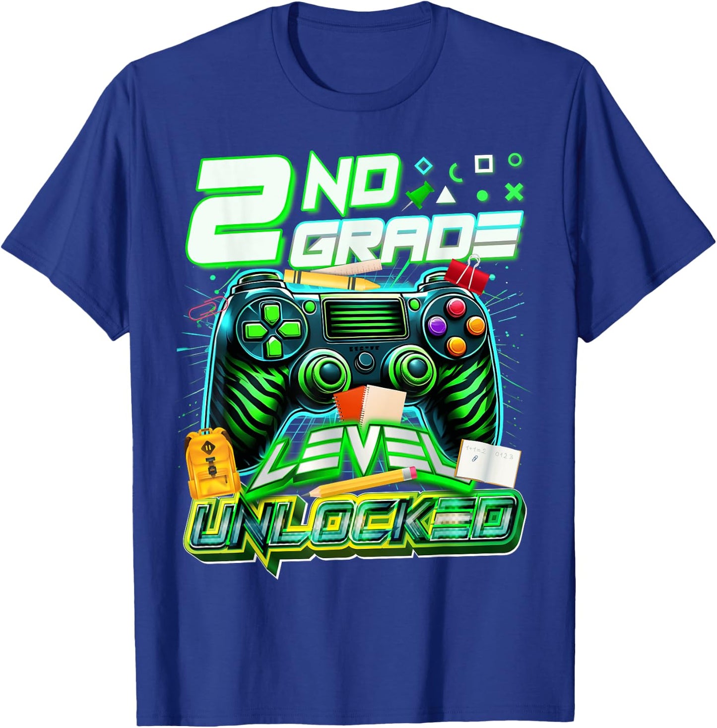 Back To School 2nd Grade Level Unlocked Gamer First Day T-Shirt - T-Shirt | Royal