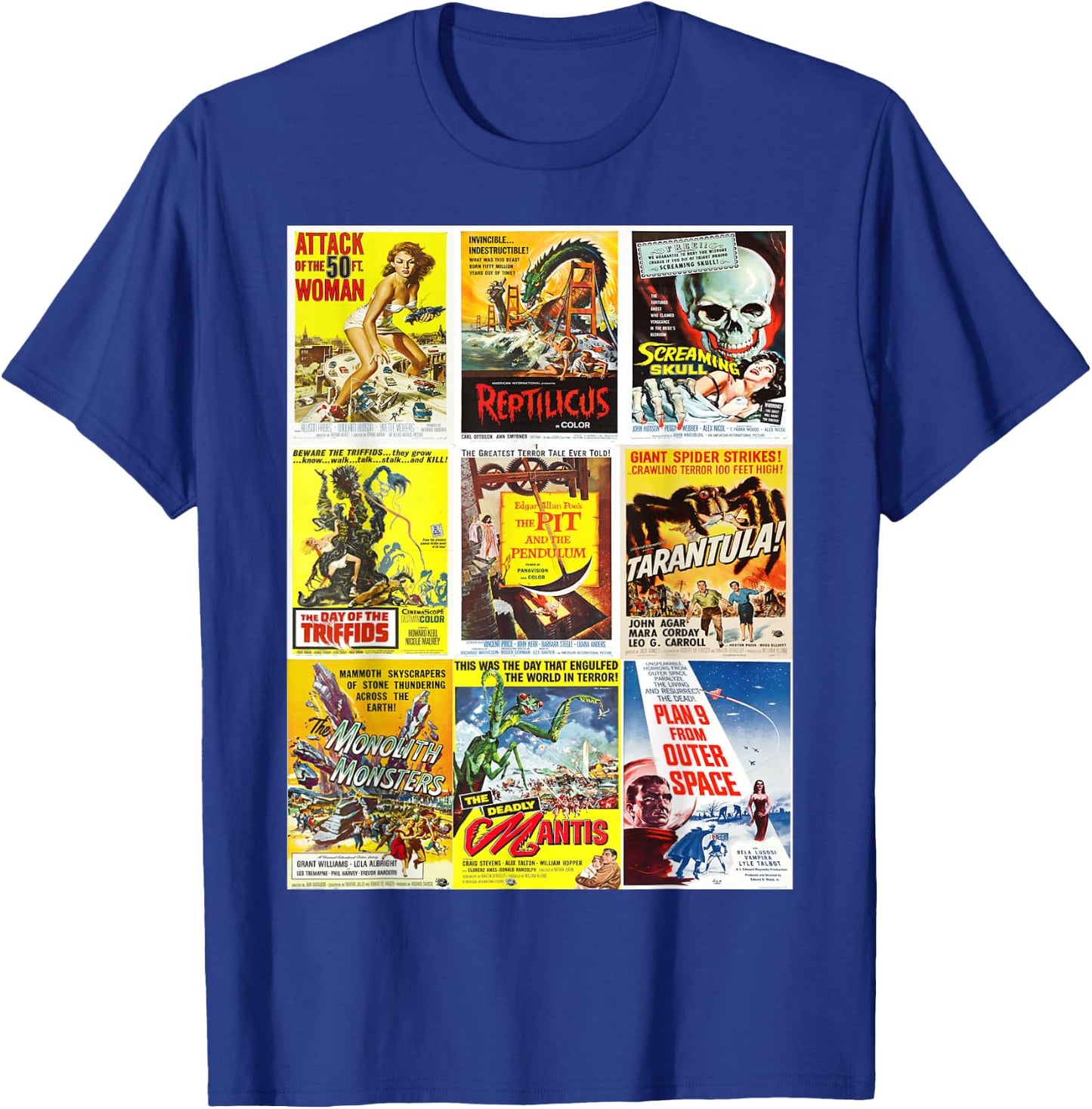 B Movie Poster Collection, Classic Sci-Fi Horror Monsters T-Shirt - T-Shirt | Royal