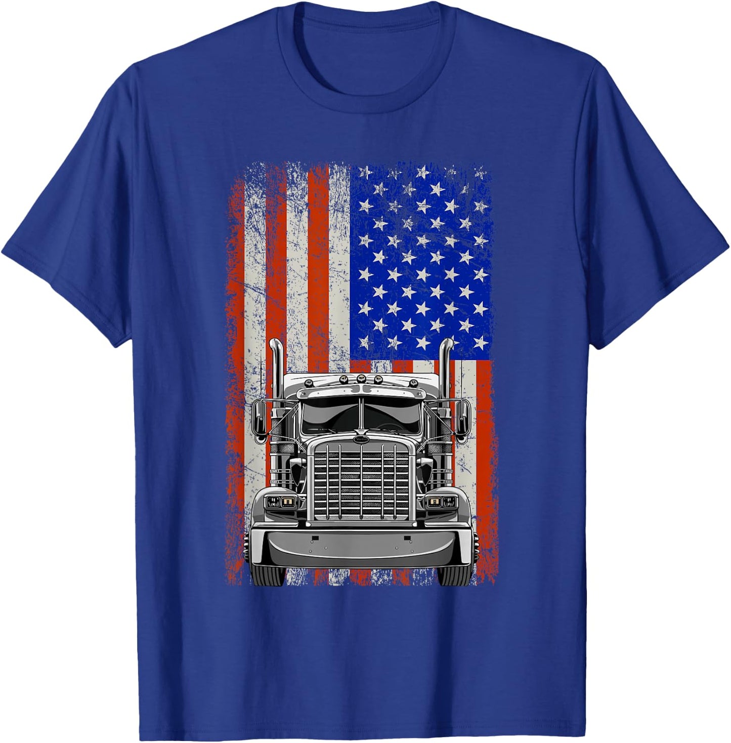 US American Flag Semi Truck Driver T-Shirt - T-Shirt | Royal