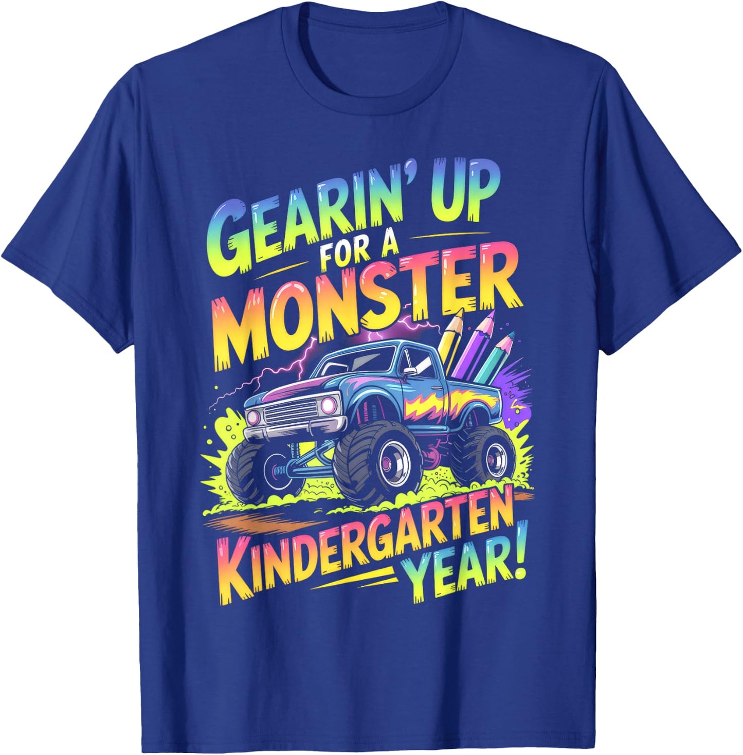 Back to School Kindergarten Monster Truck First Day Boys T-Shirt - T-Shirt | Royal