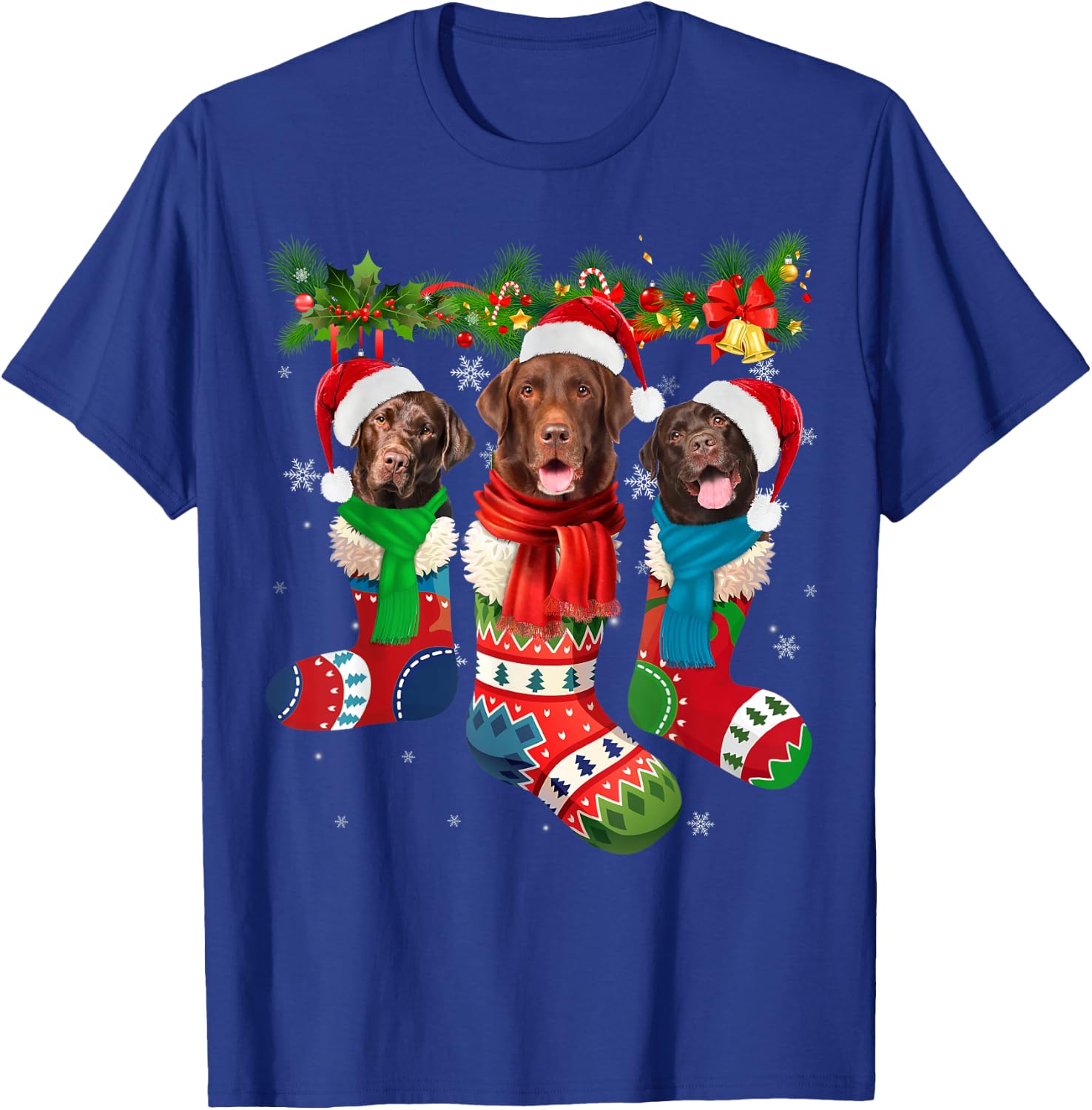Chocolate Lab In Christmas Socks T-Shirt - T-Shirt | Royal