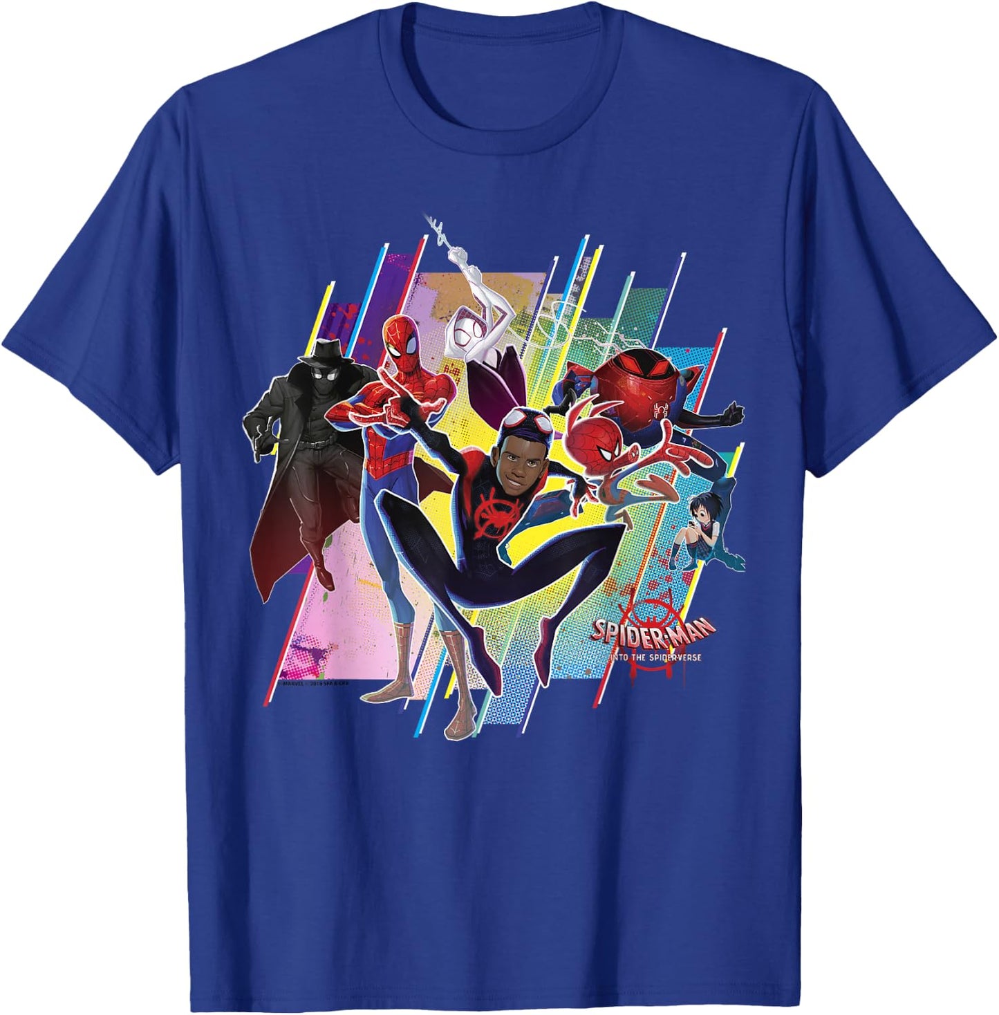 Marvel Spider-Man Spiderverse Colorful Group Graphic T-Shirt - T-Shirt | Royal