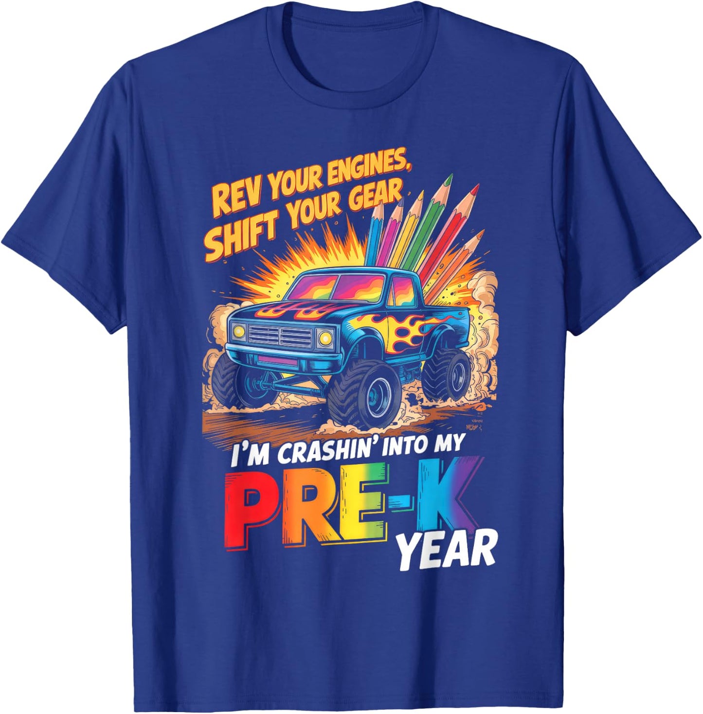 Back to School Pre-K Preschool Monster Truck First Day Boys T-Shirt - T-Shirt | Royal
