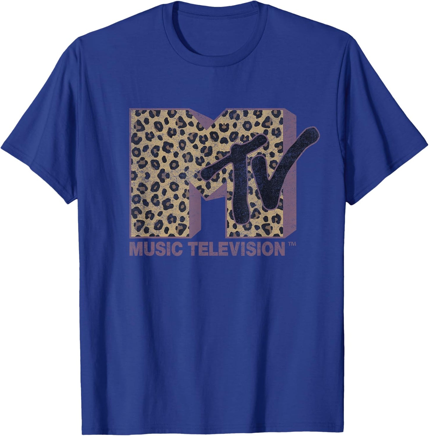 MTV Classic Leopard Print Bold Logo Small T-Shirt - T-Shirt | Royal