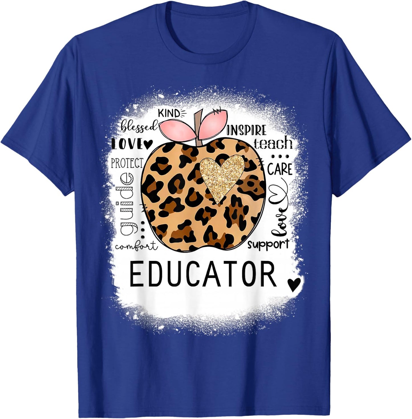 Bleached Educator, Leopard Apple, Inspire Teach, Blessed T-Shirt - T-Shirt | Royal