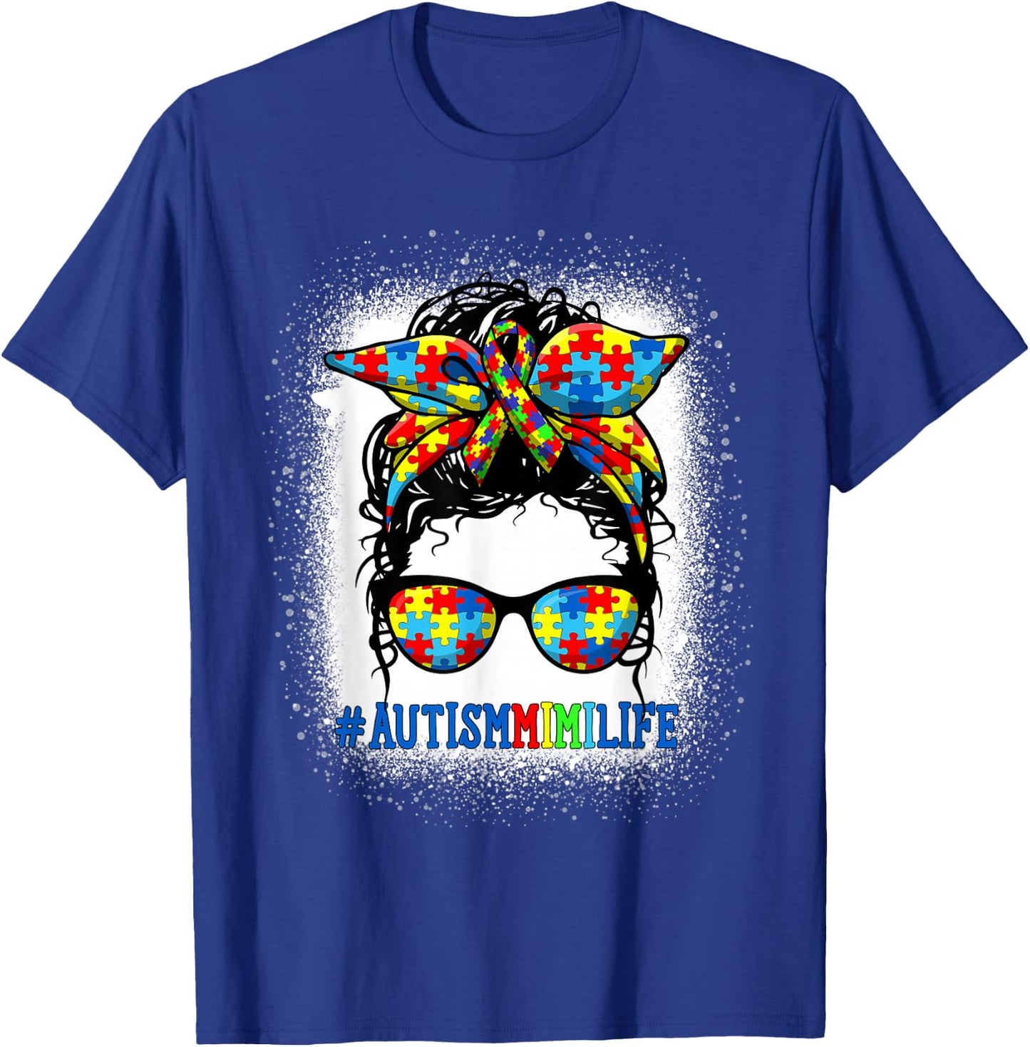 Autism Mimi Life Messy Bun Autism Awareness Support Autistic T-Shirt - T-Shirt | Royal