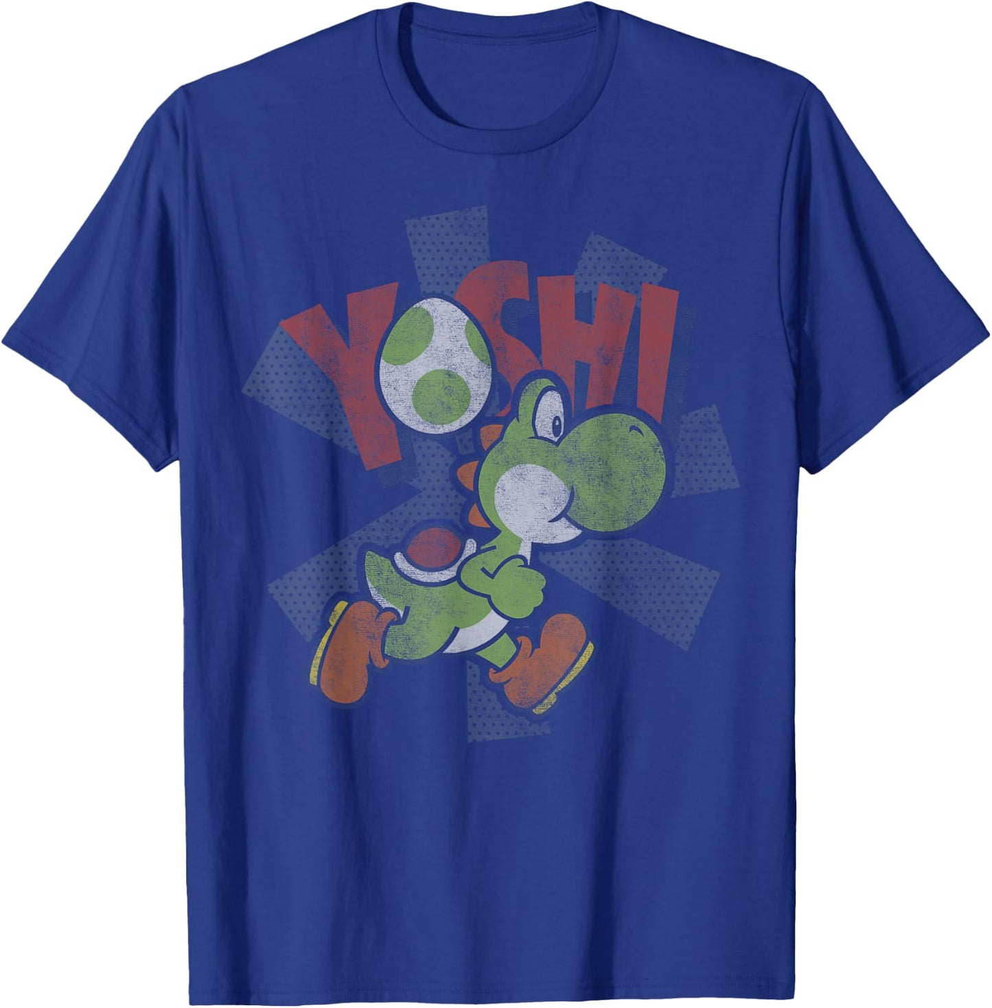 Super Mario Yoshi Distressed Logo Portrait T-Shirt - T-Shirt | Royal