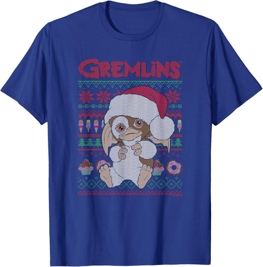 Gremlins Holiday Sweater Pattern Logo T-Shirt - T-Shirt | Royal