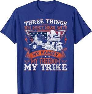 Motorcycle Trike Three Wheels American Flag Biker Rules Men T-Shirt - T-Shirt | Royal