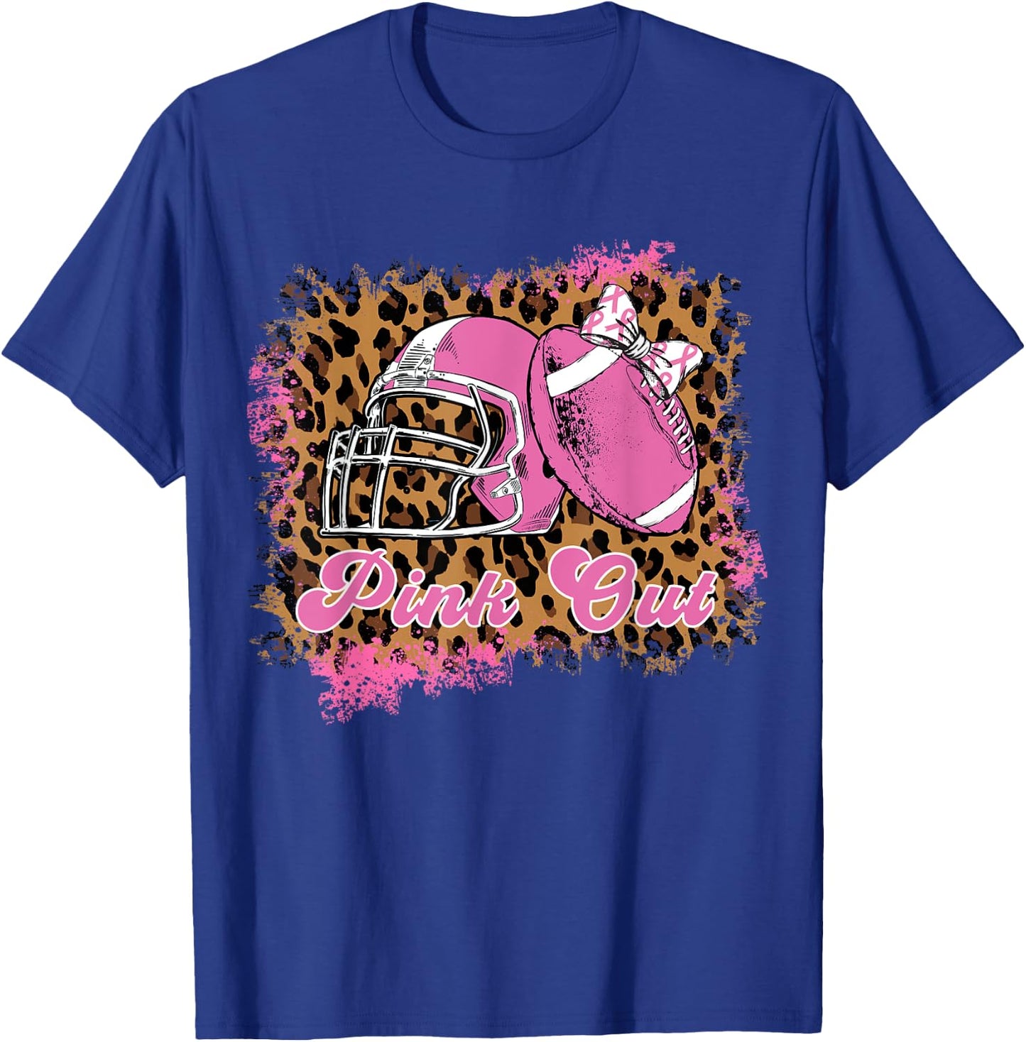 Breast Cancer Ribbon Women Pink Out Football Mom Hair Bow T-Shirt - T-Shirt | Royal