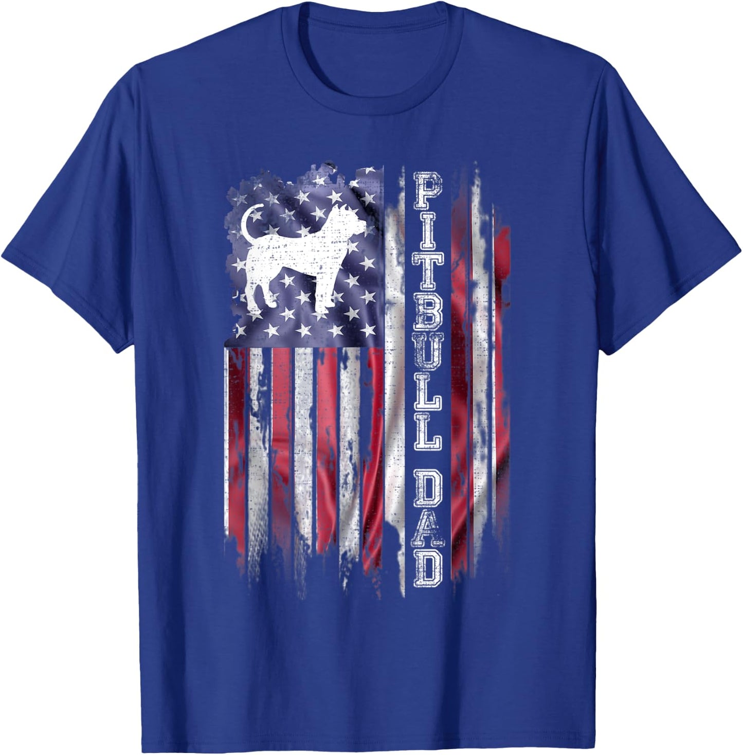 Vintage American Flag Proud Pitbull Dad Pittie Silhouette T-Shirt - T-Shirt | Royal