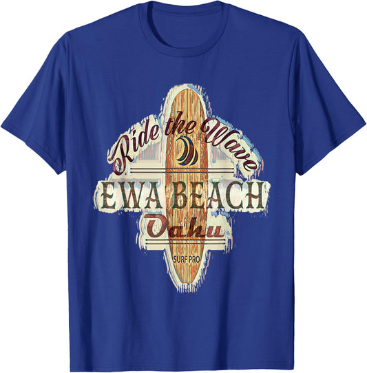 Surfing, Surfboard, Distressed Longboard Ewa Beach Oahu Women Girls Kids T-Shirt - T-Shirt | Royal